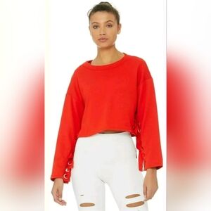 Alo Yoga Suspension Pullover Lace Up Sweater - Cherry Red Size S